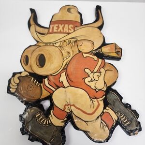 Vintage TEXAS Longhorns Mascot Plaque Wall Hanging 1970's Dirk West 16"x11"